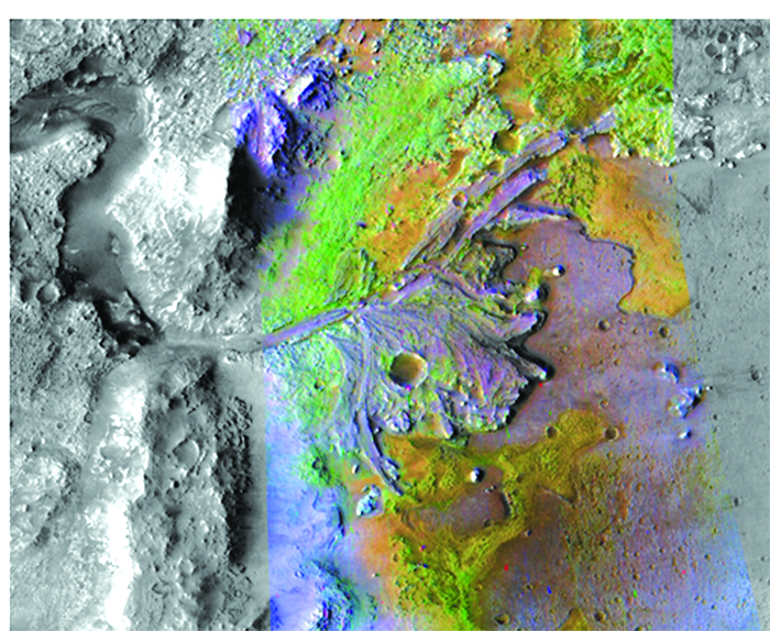 "პერსივირანსის" სამუშაო ტერიტორია მარსზე. ოდესღაც აქ მარსის ერთ-ერთი მდინარის დელტა ყოფილა. დღეს ეს გამომშრალი კრატერია, სახელად ჯეზერო